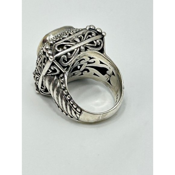 Mystic Blue Quartz Ring Size 5 Sterling Silver Ornate Raised Stone Silver 925 - Picture 7 of 10